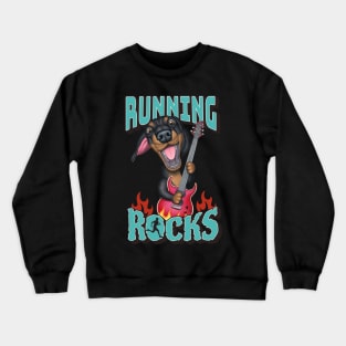 Cute Doxie Dachshund Dog with guitar on Running Rocks tee Crewneck Sweatshirt